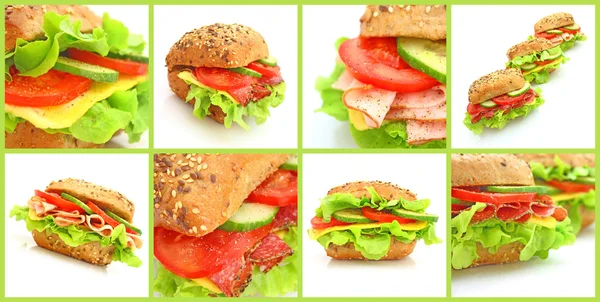 Колаж зі свіжих бутербродів — стокове фото