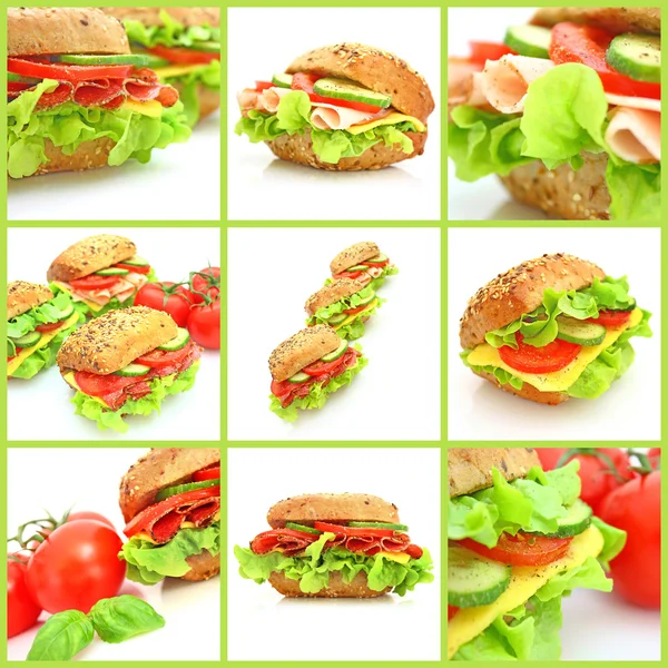 Koláž z čerstvých sendvičů — Stock fotografie