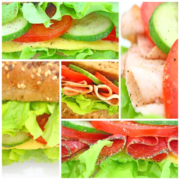 Collage van verse sandwiches — Stockfoto