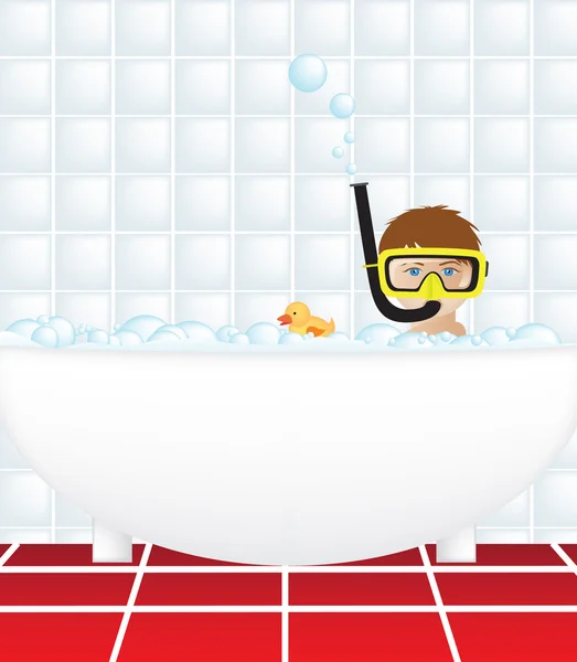 Child in bath with snorkel — Stock Vector