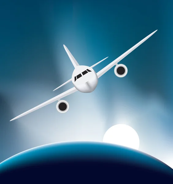 Airplane soaring above the earth — Stock Vector