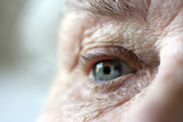 Close up on elderly ladies eye and wrink