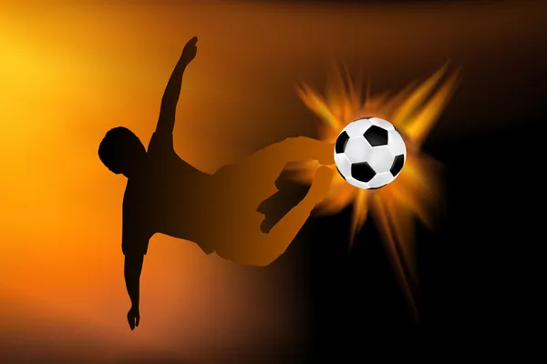 Football flaming flying kick — Stock Photo, Image