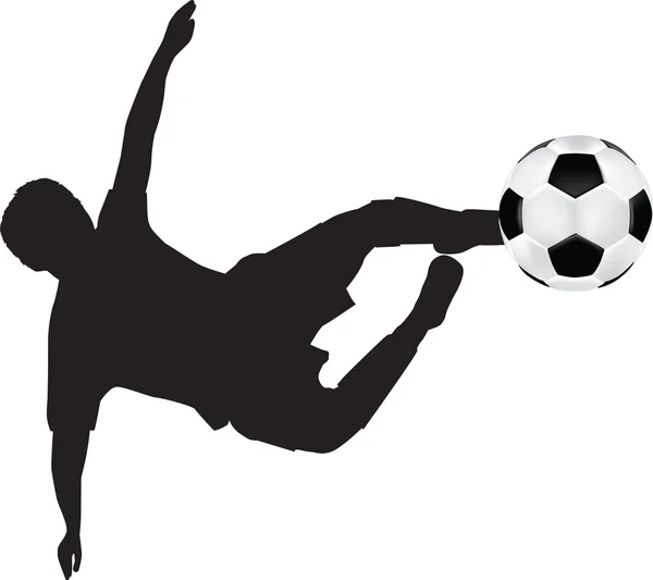 Football silhouette of flying kick — Stock Vector