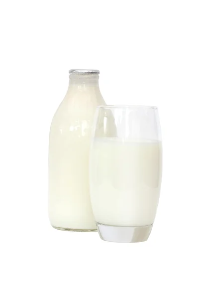 Milk bottle and glass — Stock Photo, Image