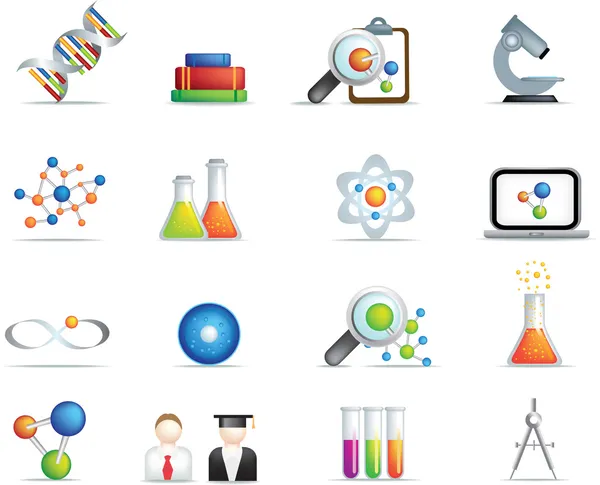 Conjunto de iconos de ciencia detallada a todo color — Vector de stock