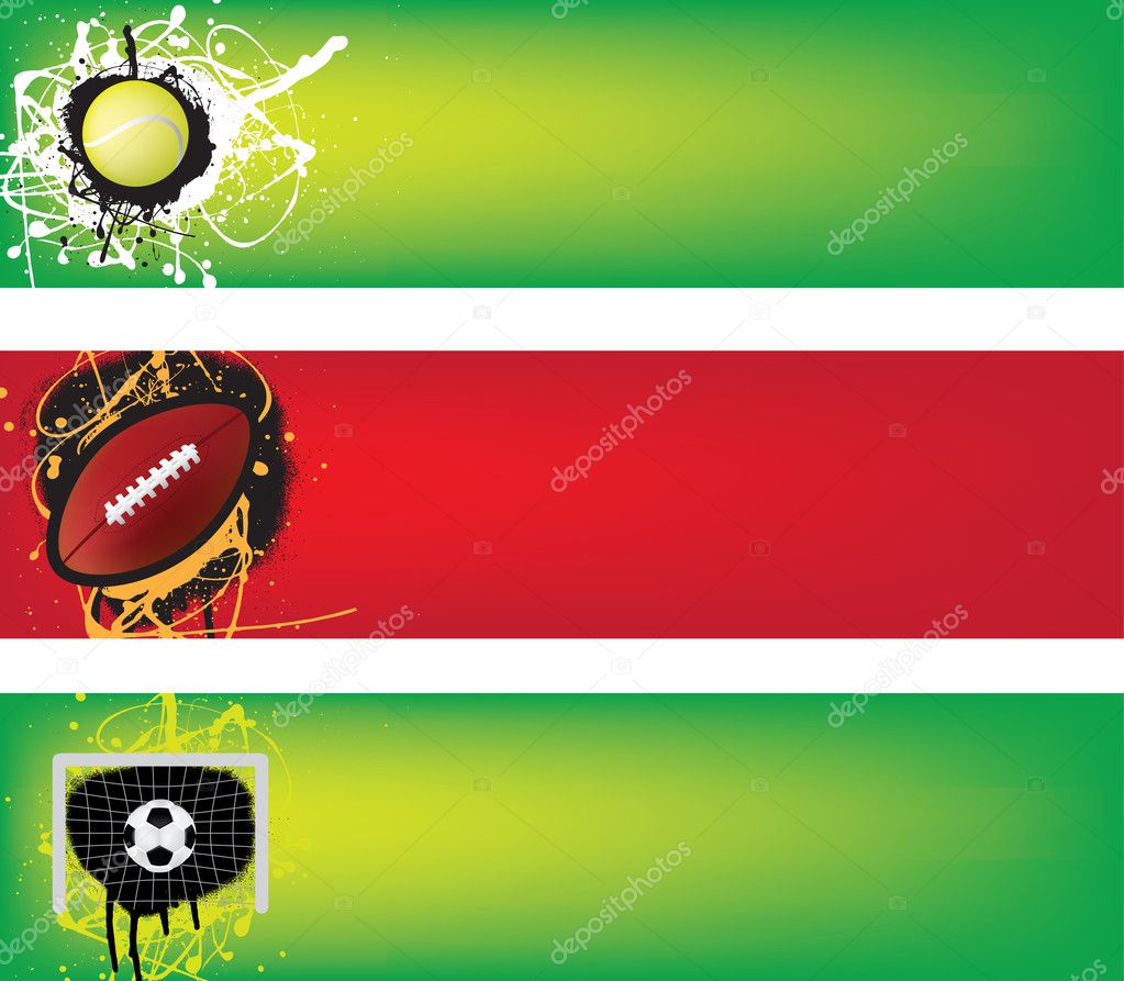 Tennis, american football and soccer banner