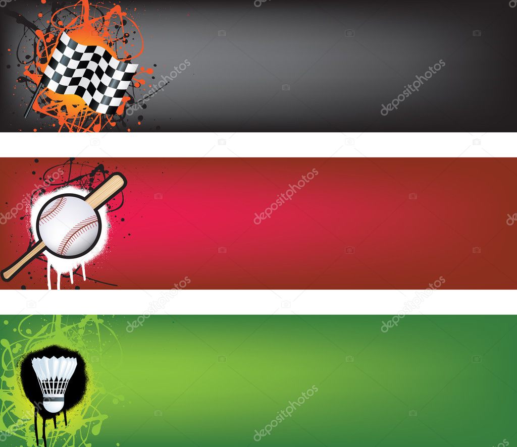 Motor racing, baseball and badminton banner set