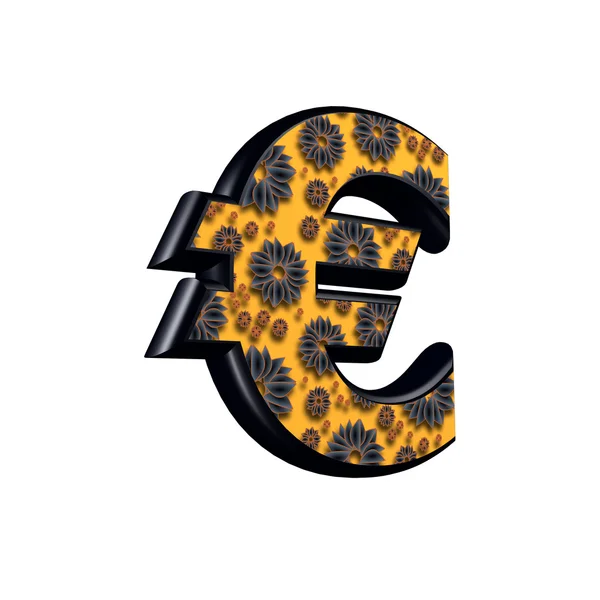 3d Währungsschild mit Blumenmuster - Euro — Stockfoto