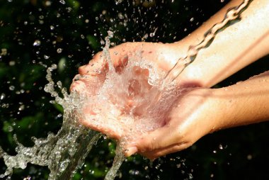 The hands receiving the water clipart