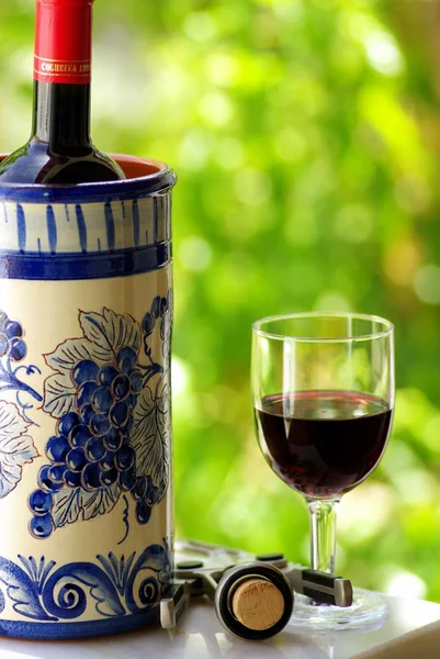 Glas und Flasche Wein — Stockfoto