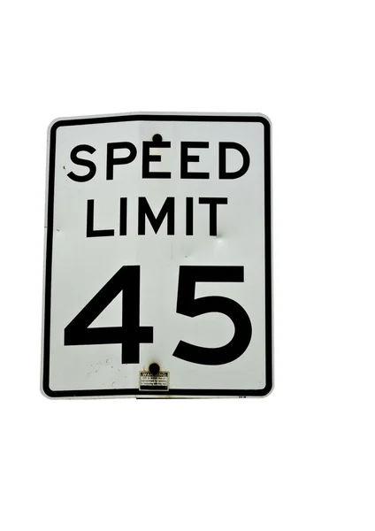 45 znak ograniczenia prędkości na białym tle — Zdjęcie stockowe