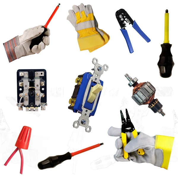 Coleta de ferramentas para eletricistas — Fotografia de Stock