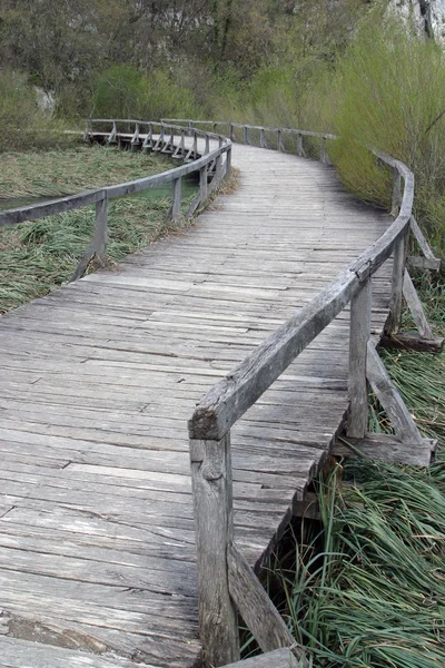 Caminho de madeira em lagos de Plitvice — Fotografia de Stock