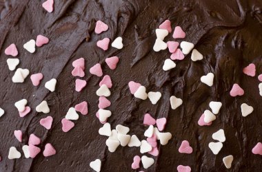 Chocolate frosting with hearts