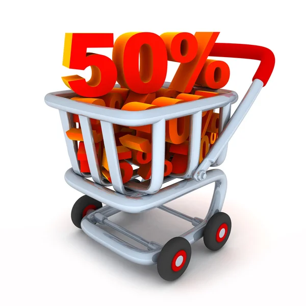 Cart and percent 50 — Stock Photo, Image