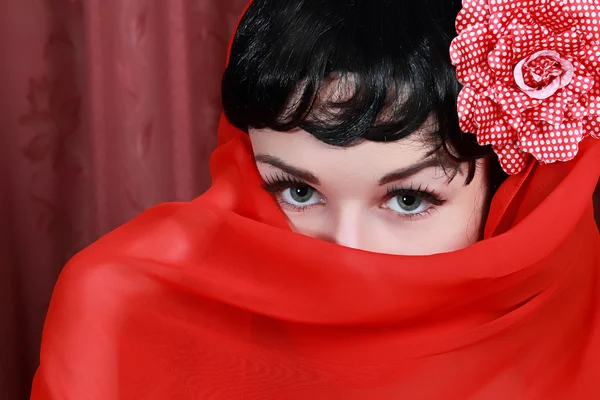 stock image Portrait of beautiful young woman with veil on her face