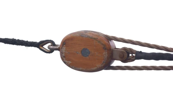 Wooden pulley of a classic sailboat — Stock Photo, Image