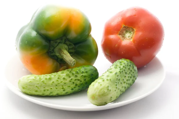 Tomates, pimentos doces e pepinos — Fotografia de Stock