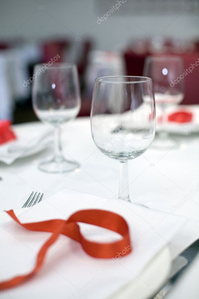 A restaurant table set up.