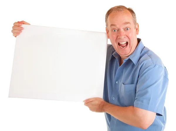 Hombre sosteniendo un signo blanco en blanco —  Fotos de Stock