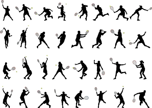 Silhouettes de joueurs de tennis — Image vectorielle