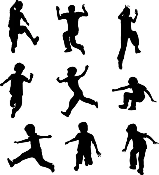 Çocukların atlama Silhouettes — Stok Vektör