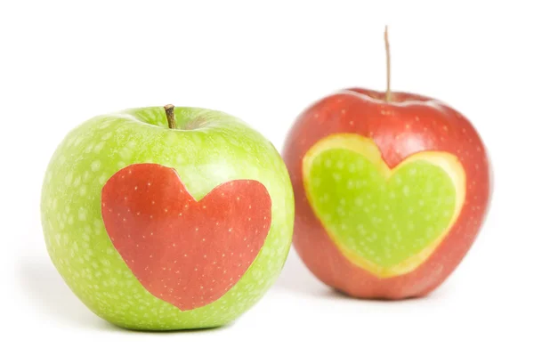 Twee appels met hart — Stockfoto