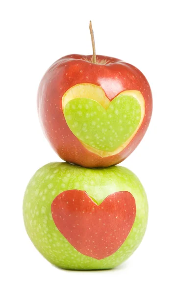 Två äpplen med hjärta — Stockfoto