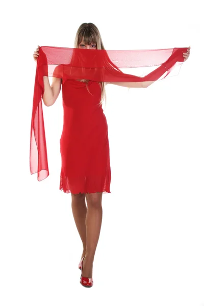 La chica en vestido rojo — Foto de Stock
