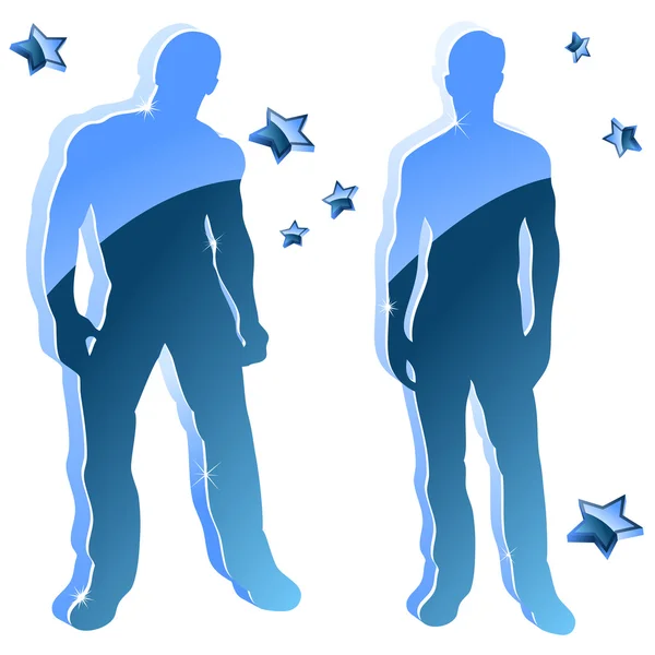 Sexy boy blue silhouettes with stars. — Stock Vector