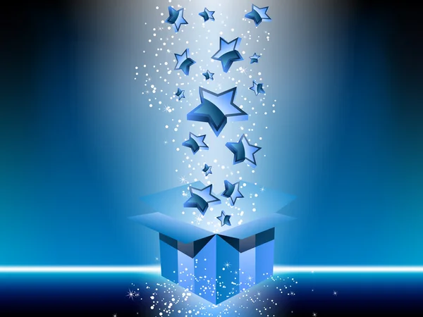 Blaue Geschenkschachtel mit Sternen. — Stockvektor