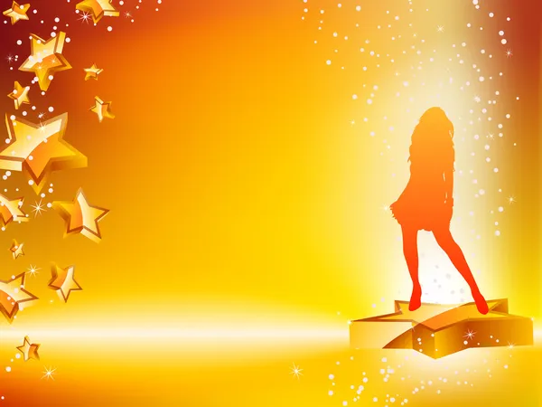 Dívka tančí na hvězdy žluté leták. — Stockový vektor