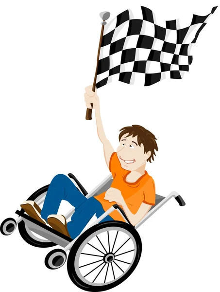 Młody człowiek niepełnosprawnych na wózku inwalidzkim — Wektor stockowy
