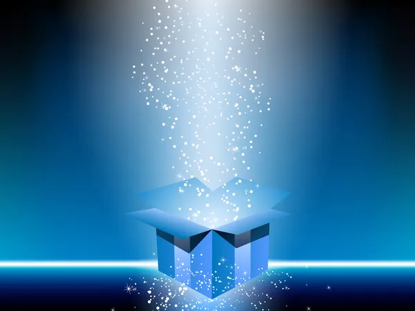 Μπλε δώρο κουτί με αστέρια. — Διανυσματικό Αρχείο
