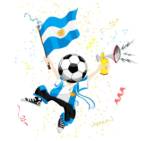 Argentina Soccer Fan with Ball Head. — Stock Vector