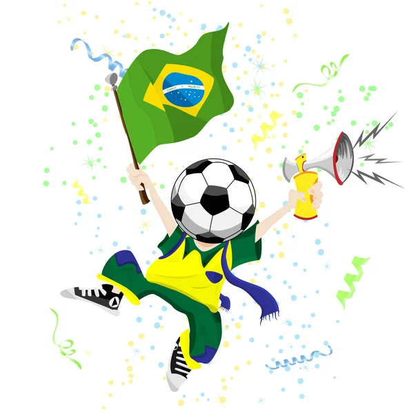 Βραζιλίας ποδόσφαιρο ανεμιστήρα με κεφάλι μπάλα. — Διανυσματικό Αρχείο