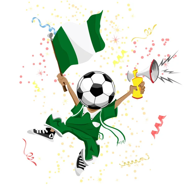 Nigeria Soccer Fan with Ball Head. — Stock Vector