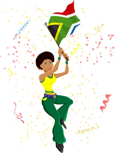 Negro Chica Sudáfrica ventilador de fútbol — Vector de stock