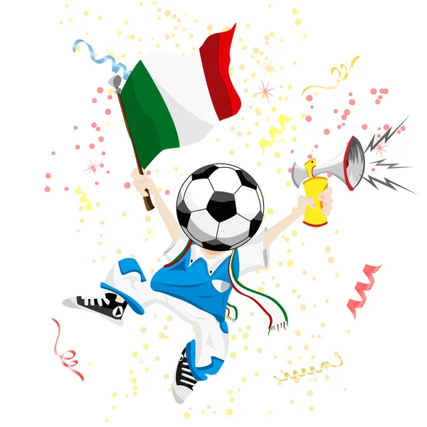 ボールの頭を持つイタリア サッカー ファン — ストックベクタ