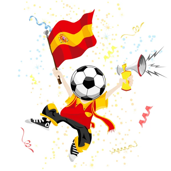 Spain Soccer Fan with Ball Head. — Stock Vector