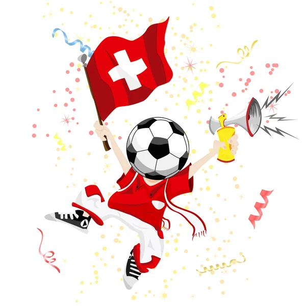 İsviçre futbol fan topu kafa ile. — Stok Vektör