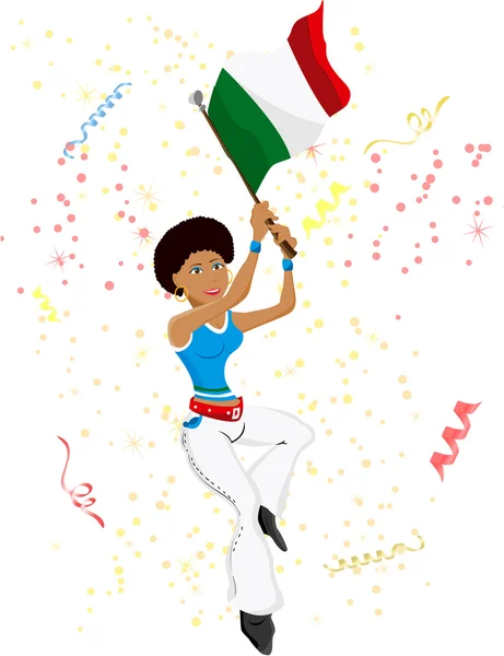 Black Girl Italy Soccer Fan with flag. — Stock Vector
