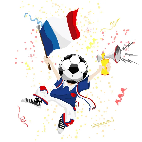 Ventilador de futebol França com cabeça de bola . — Vetor de Stock