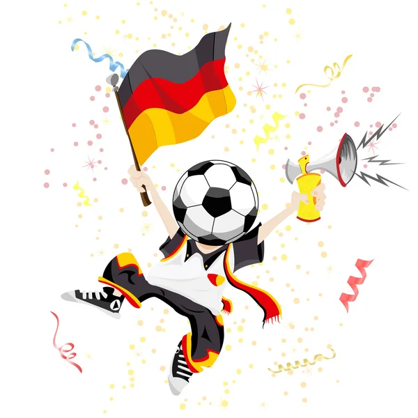 Ventilador de futebol alemão com cabeça de bola — Vetor de Stock