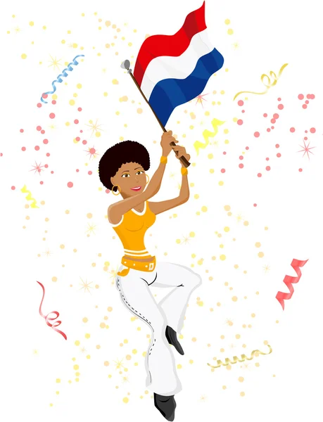 Футбольная фанатка Нидерландов с флагом — стоковый вектор