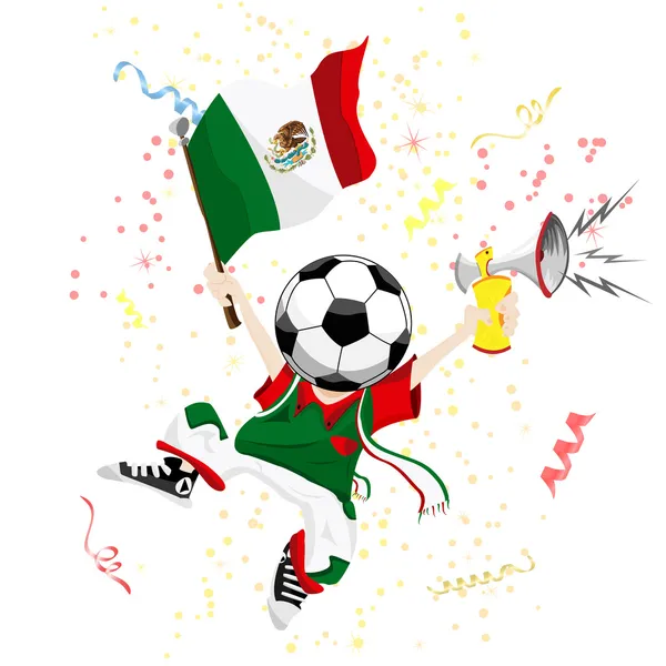 Мексиканский футбольный фанат с шариковой головой — стоковый вектор