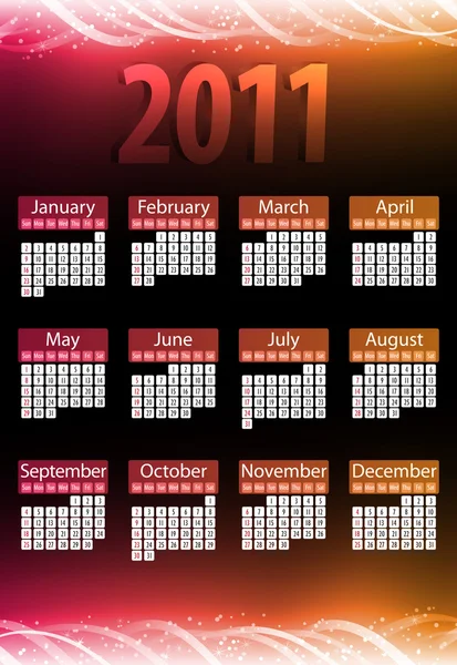 2011 年輝くネオン カレンダー. — ストックベクタ