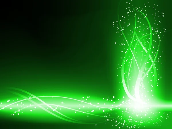 Green Background Stars Swirls — Stock Vector