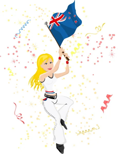Νέα Ζηλανδία φιλάθλου με σημαία. — Διανυσματικό Αρχείο
